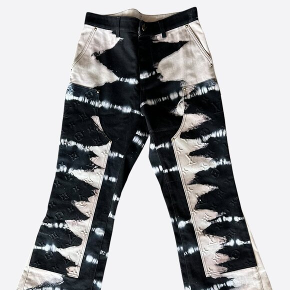 Louis Vuitton Black & Cream Tie-Dye Monogram Carpenter Pants - Picture 1 of 7